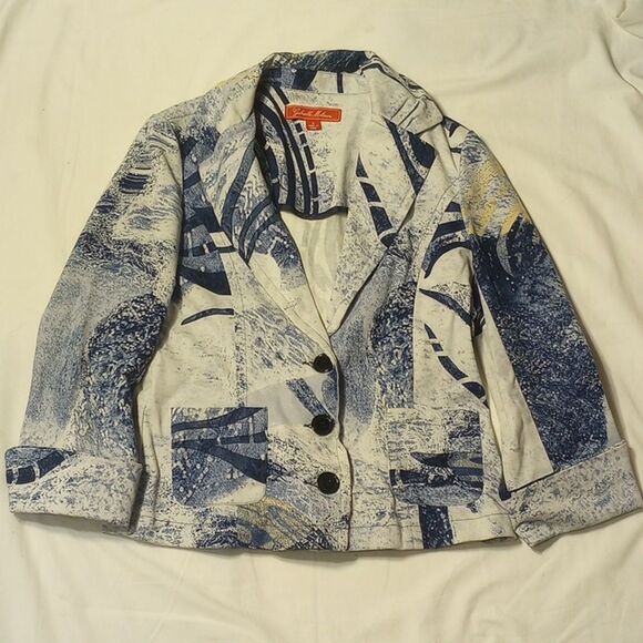 Blue, White and Yellow Gabriella Molinari Button Up Cotton Blazer - Picture 1 of 8